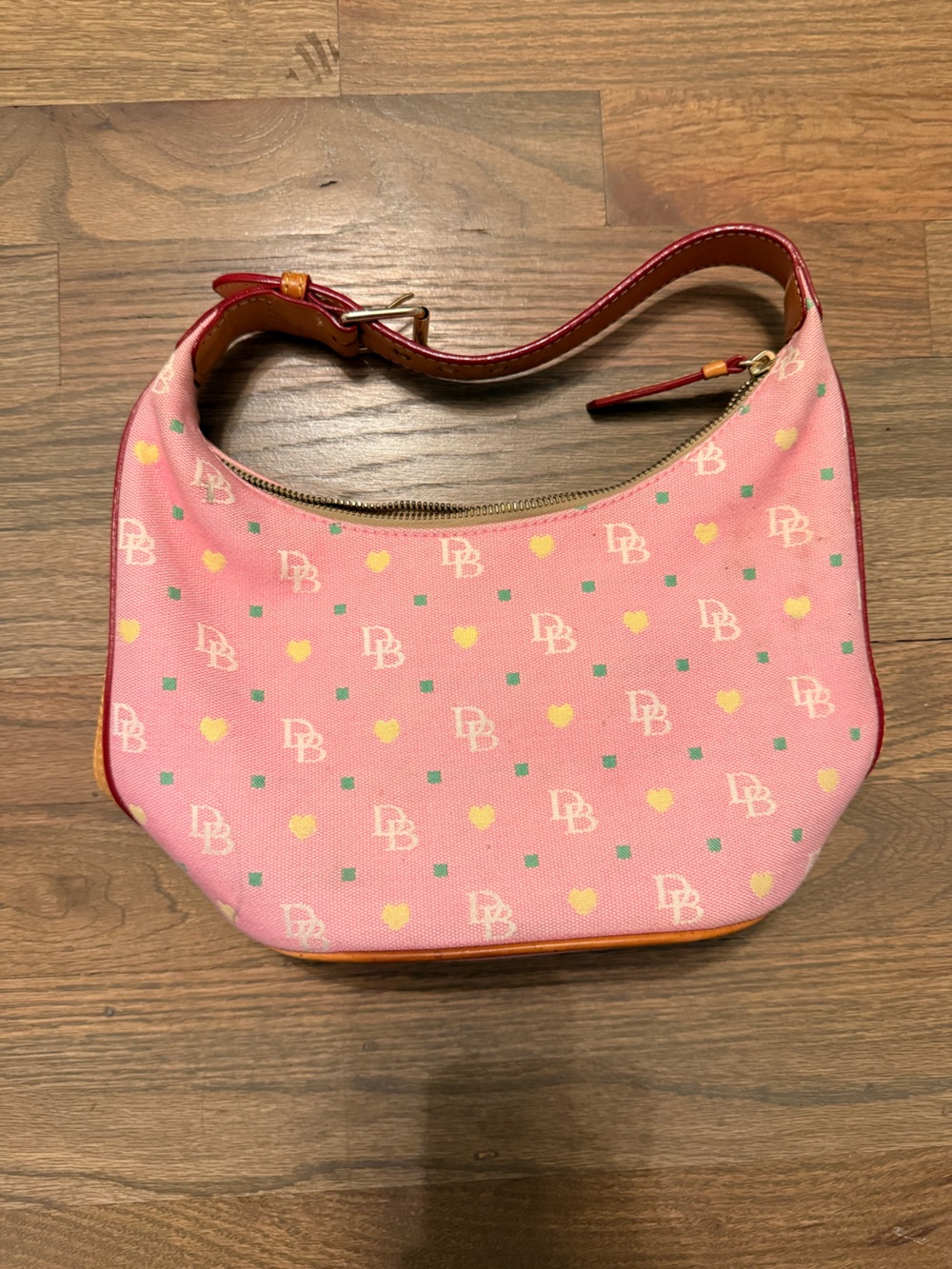Vintage Y2K Dooney & Bourke Pink Patterned Canvas Shoulder Bag